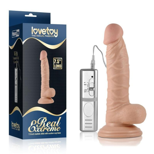 LoveToy 7.5" Real Extreme Dildo Vibrating - реалистичный вибратор с пультом и присоской, 19х3.7 см (телесный) - sex-shop.ua